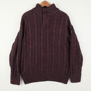 Projek Raw Cable Knit Sweater Mens Extra Large Burgundy Henley Outdoor Preppy